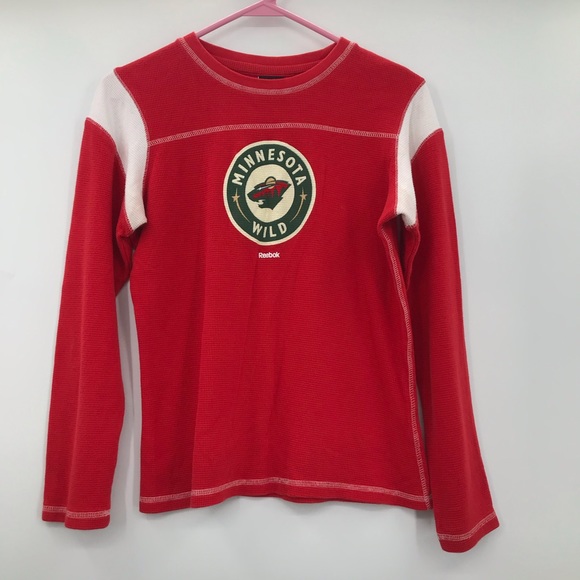Reebok women Minnesota wild hockey red and white cotton long sleeve thermal - Picture 1 of 10